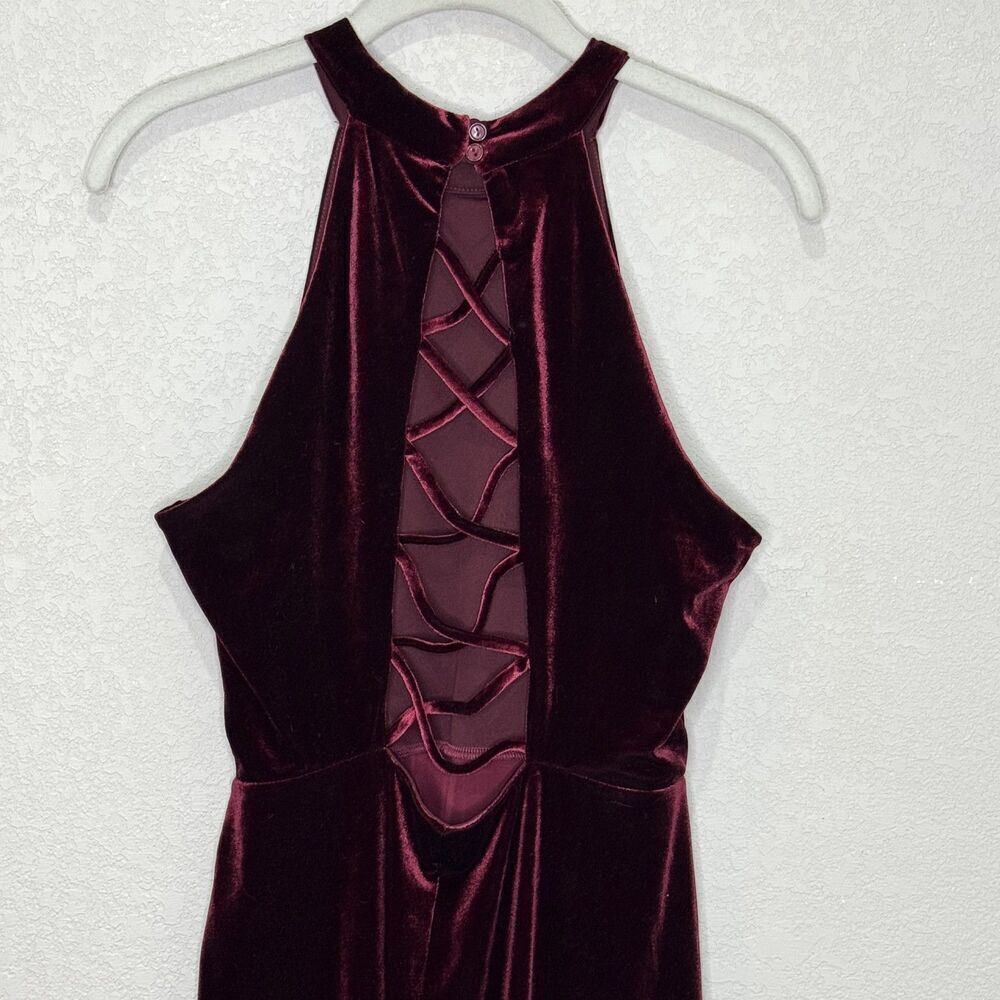 Superfoxx Dress Medium Burgundy Velvet Halter Ruffle Midi Party Evening Lace Up - Picture 10 of 11